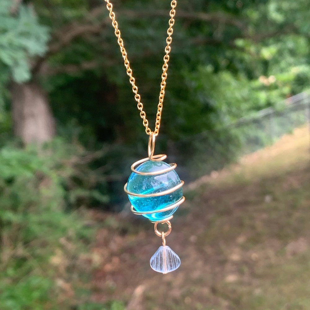 Blue sea gem stone beach necklace